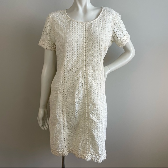 SUNDANCE Cream White Eyelet Delight Short Sleeve Dress Sundress - Picture 1 of 13